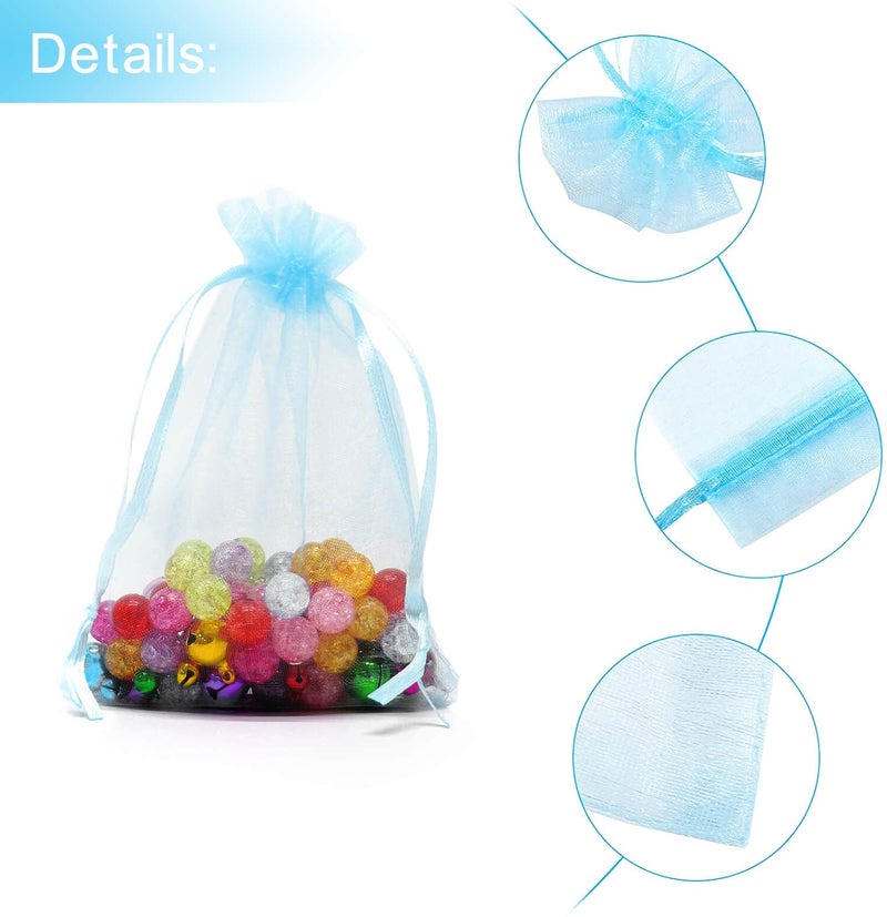 Bezall 100Pcs 3.5x4.5 inch Organza Bags, Sky Blue Baby Shower Favor Bags with Drawstring, Premium Mesh Jewelry Gift Pouches Wedding Party Festival Candy Bags - Image 3